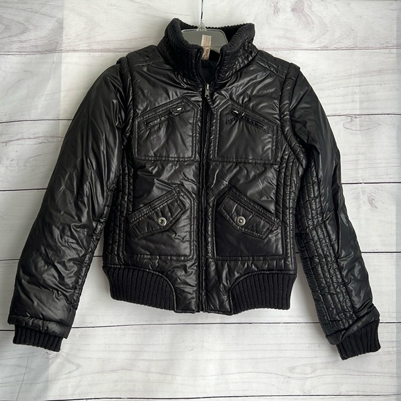 No Boundaries M (7-9) Black Puffer Bomber/Vest Jacket Utility Pockets Zi… - Picture 1 of 7